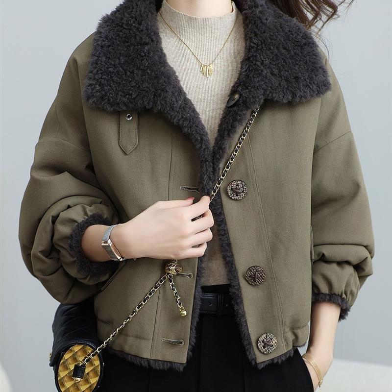 小个子秋冬休闲慵懒风仿羊羔毛外套双面双穿加绒夹克洋气百搭上衣