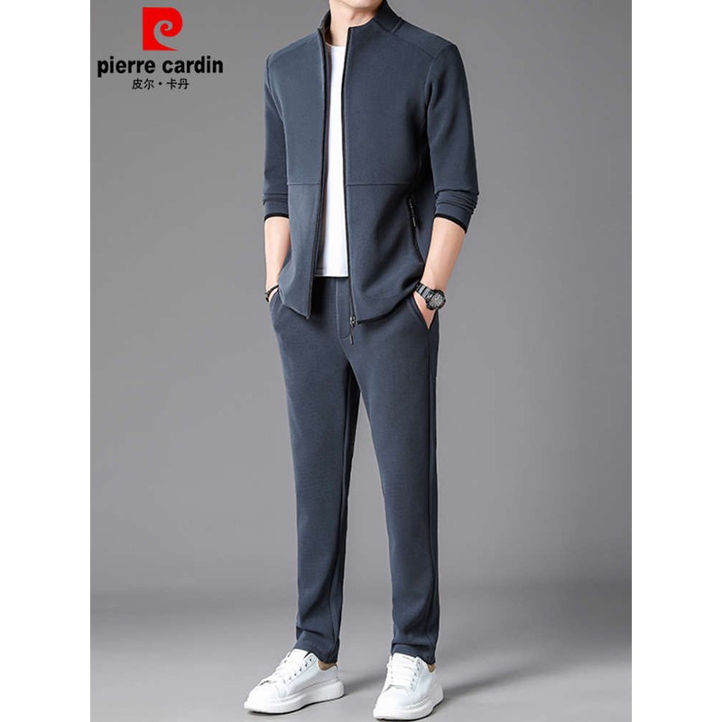 秋冬新款皮尔卡丹休闲运动套装男士拉链外套潮流高级感立领两件套