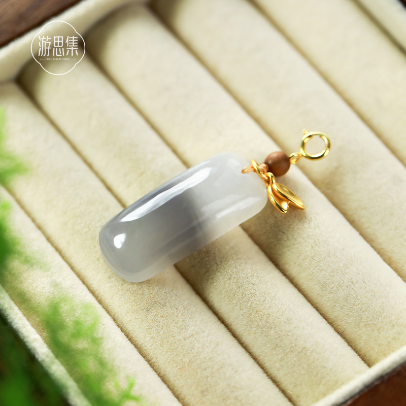 游思集【白鹭洲吊坠】天然和田玉烟紫半山半水精致时尚新中式国风