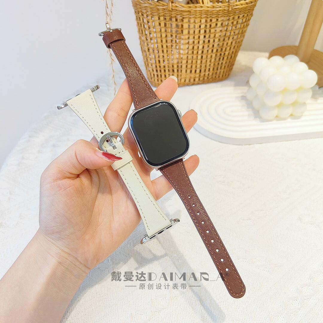 适用Appleiwatch苹果S10SE小羊皮圆扣表带透气高端女款FIT4小米9