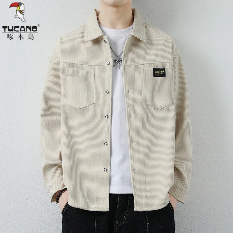 TUCANO/啄木鳥宽松长袖翻领衬衫男士ins潮牌男休闲衬衣外套