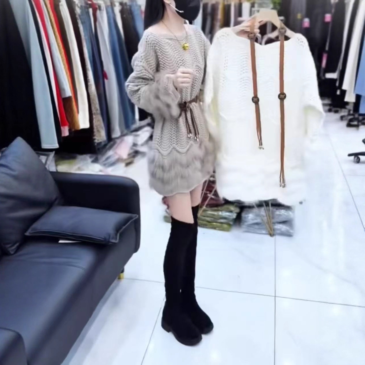 2025秋冬新款韩系温柔风洋气减龄拼接针织时尚收腰连衣裙气质显瘦