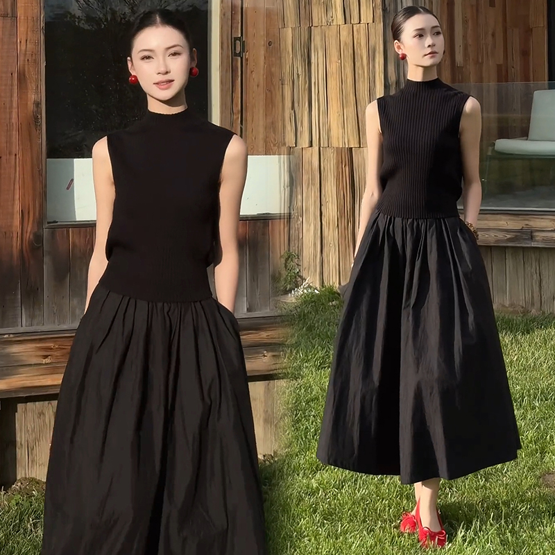 拉夏贝尔时髦套装女2025夏新款洋气显瘦无袖上衣高腰半身裙两件套