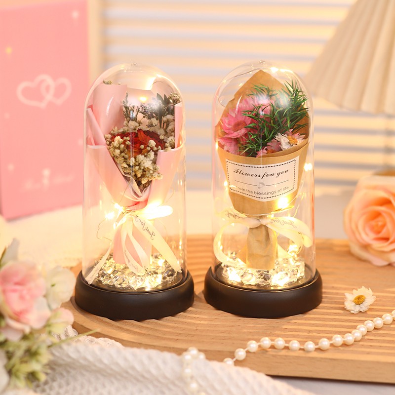 迷你小花束黄玫瑰花满天星永生干花mini生日礼物送女干花成品花束