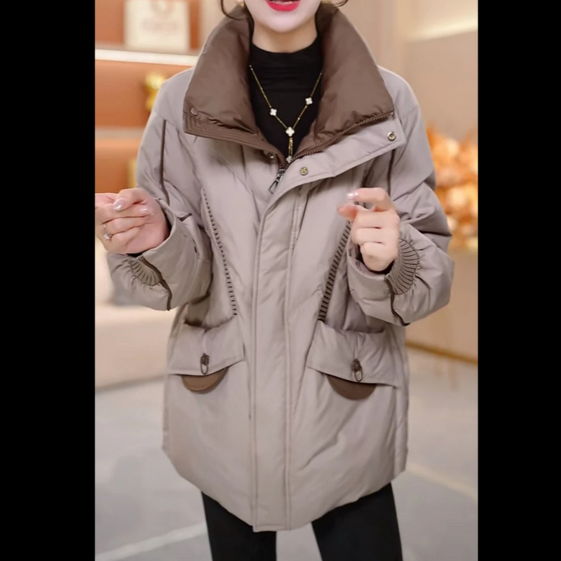 2025冬款翻领纯色气质保暖时尚加厚羽绒服宽松韩版 SJYH3756