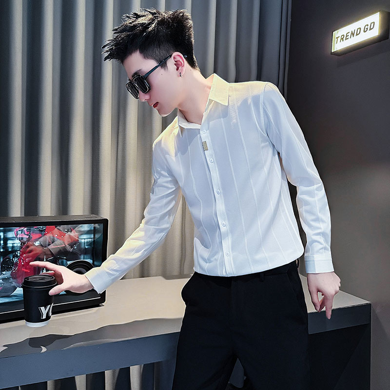 男士长袖衬衫秋季2025新款男士上衣潮牌男装英伦痞帅时尚休闲衬衣