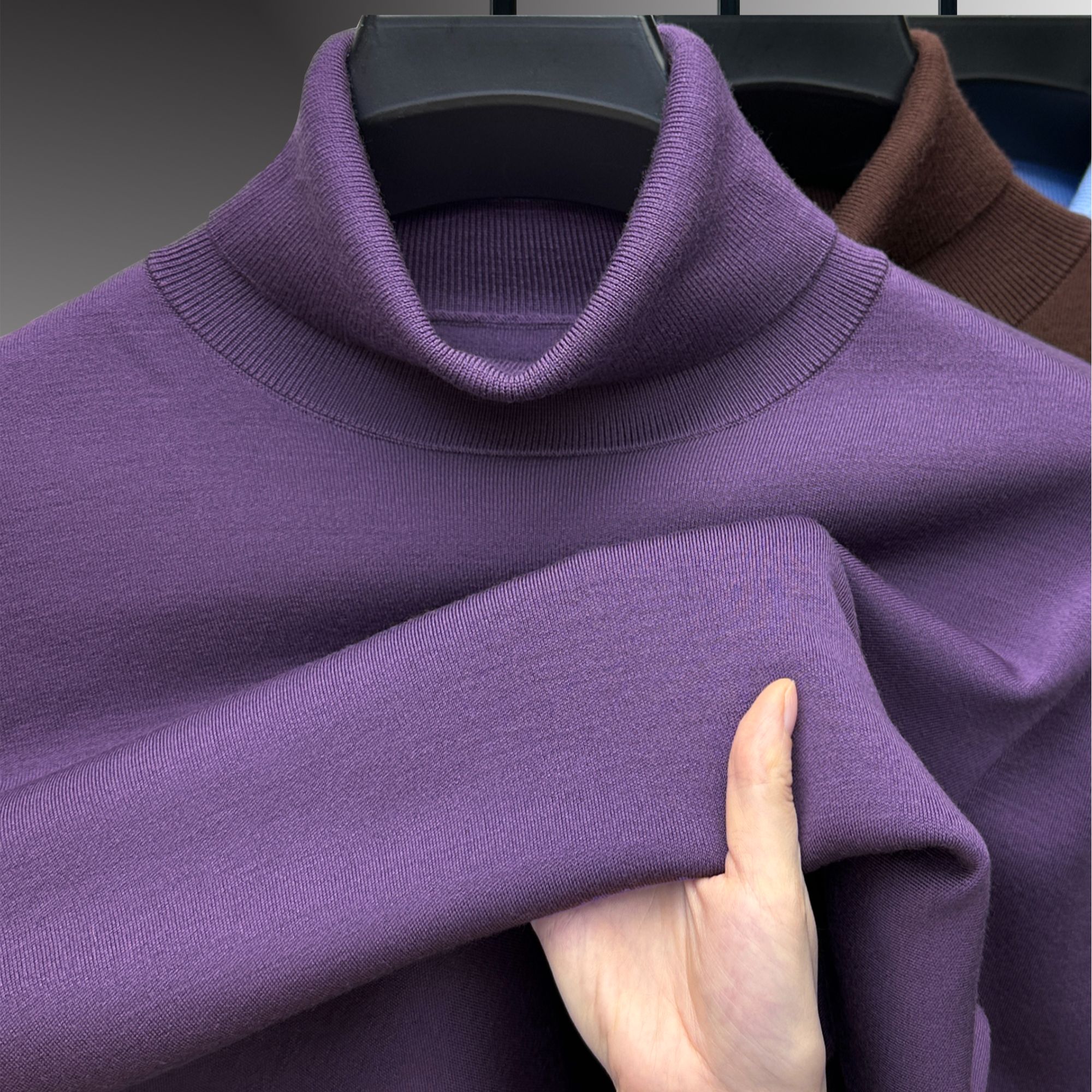 John Bunni可机洗纯羊毛高领毛衣男士秋冬加厚纯色保暖精纺打底衫