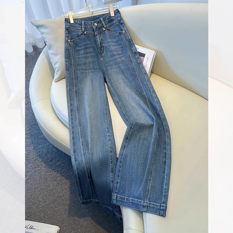 牛仔裤女春秋季新款显瘦梨型身材小个子裤宽松拖地直筒九分裤子