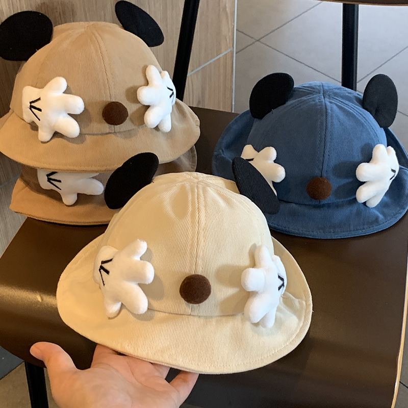 儿童帽子春秋户外防风渔夫帽宝宝米奇百搭韩系保暖帽男女童太阳帽