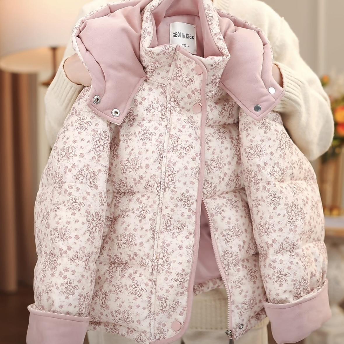 -女童棉服2025新款洋气儿童碎花棉衣加厚中大童冬季宝宝秋冬