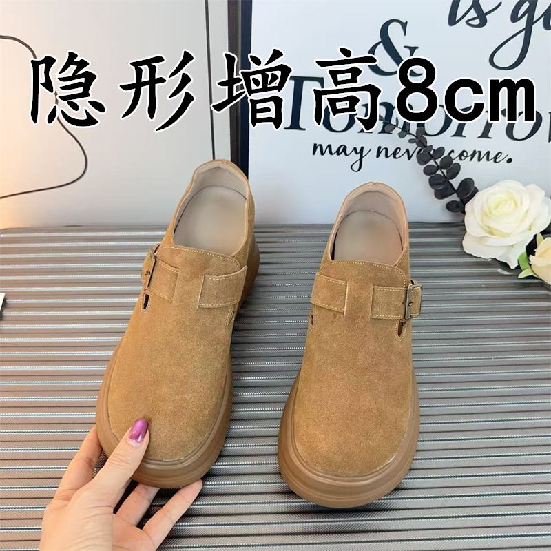 内增高厚底全包勃肯鞋女2025新款复古小个子乐福鞋休闲百搭博肯鞋
