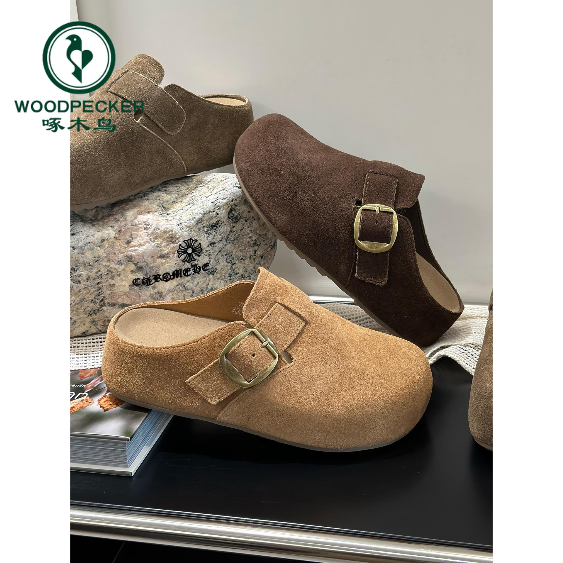 啄木鸟厚底内增高勃肯鞋2025年秋季新款懒人博肯包头半拖鞋女外穿