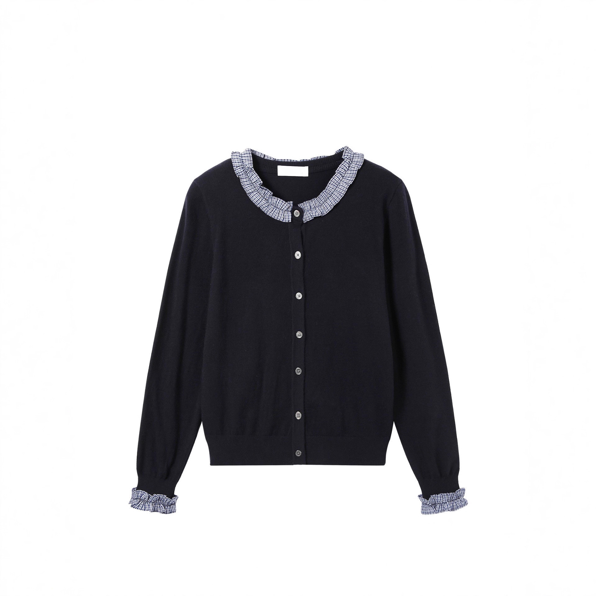 韩系高级感木耳边休闲针织开衫秋装女装新款毛衣长袖气质上衣外套