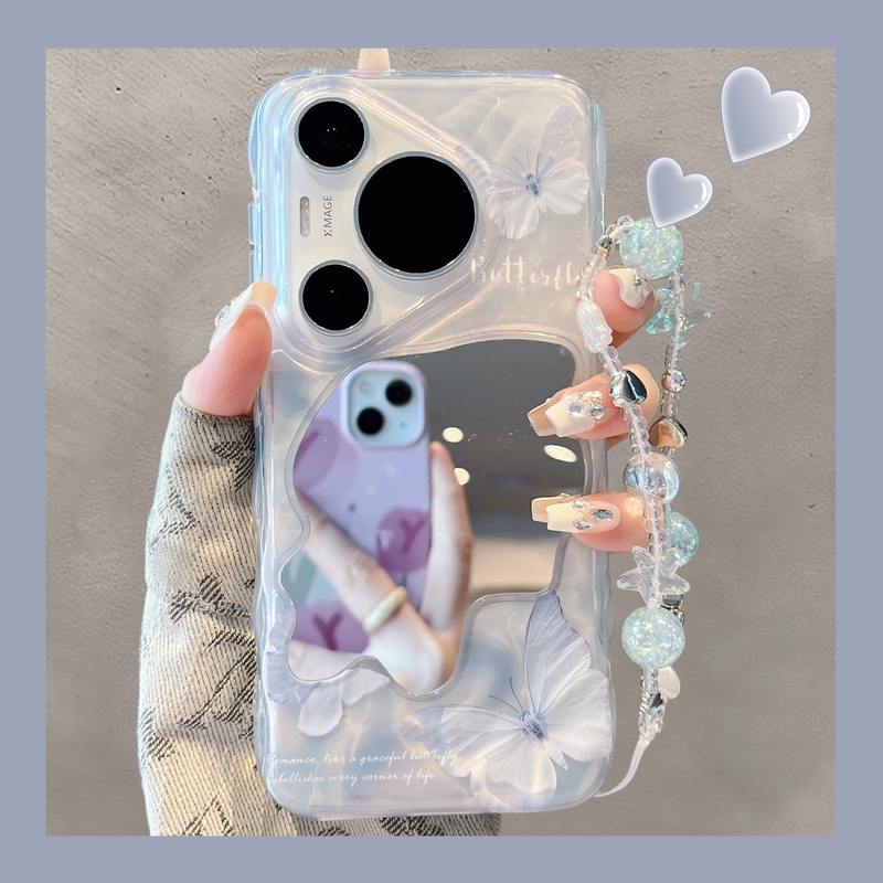 适用华为pura70pro+手机壳唯美ins梦幻英文粉蝴蝶手链pura80pro女