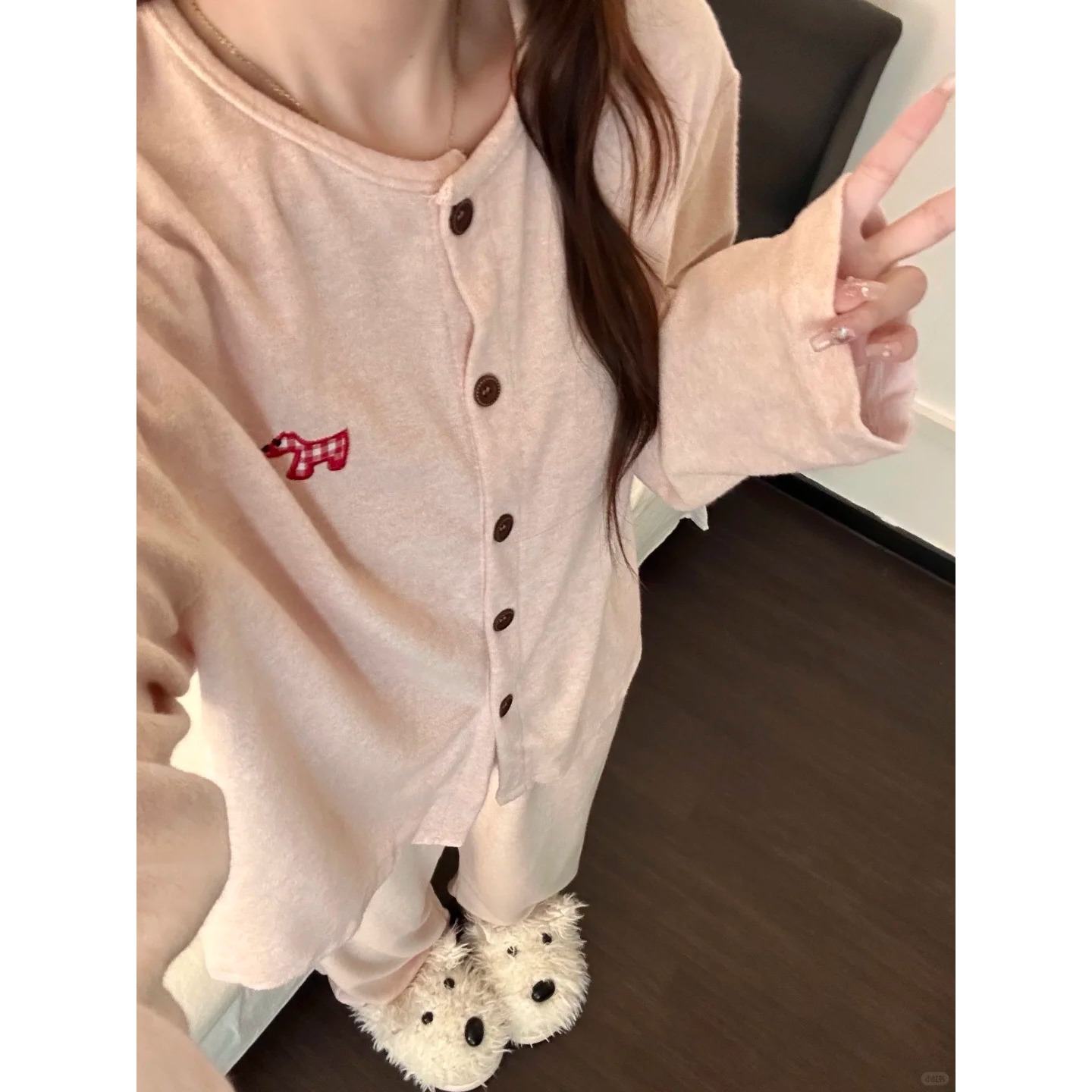 可爱甜美卡通德绒睡衣女秋冬季新款开衫保暖长袖长裤家居服两件套