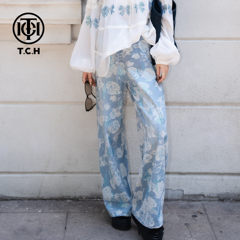 TCH私服烫钻工艺时尚潮流牛仔裤女（含腰带）T75B20E5036轻奢tch