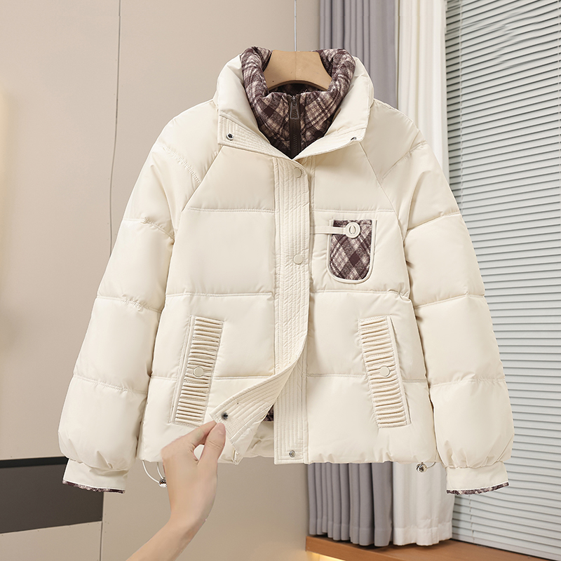 格子棉袄短款女棉衣2025冬季新款立领韩版加厚服假两件外套