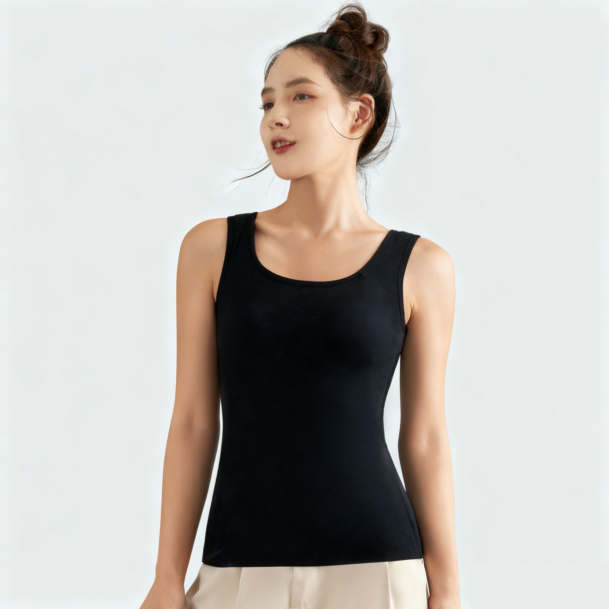 秋冬运动修身舒适自带胸垫一体固定杯瑜伽保暖文胸吊带无袖背心女