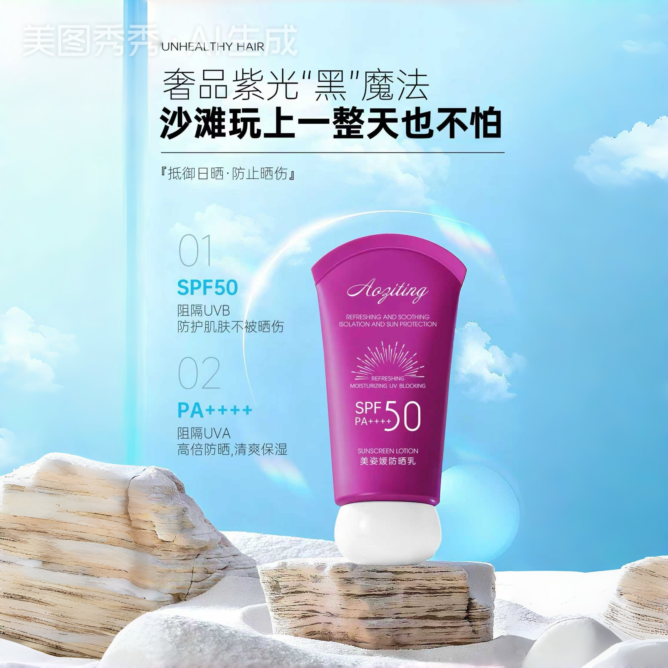 Aoziting美姿媛防晒乳美白防晒保湿隔离妆前乳，防水防汗不脱妆