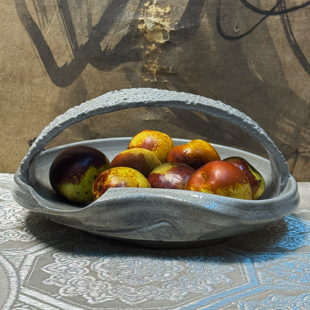 醉美青备·日本备前烧·古备前·柴烧·盐青·中古·稀缺提梁钵·果盘