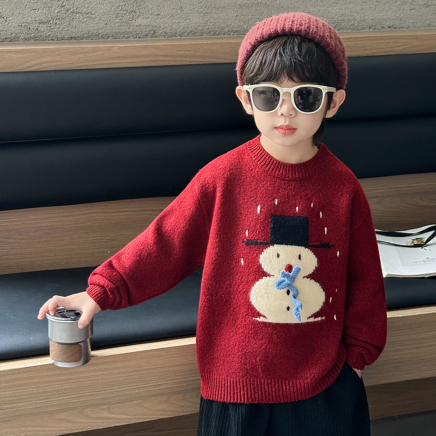 男童加厚毛衣儿童韩版洋气加绒针织衫男孩宝宝线衫2025新款衣服潮