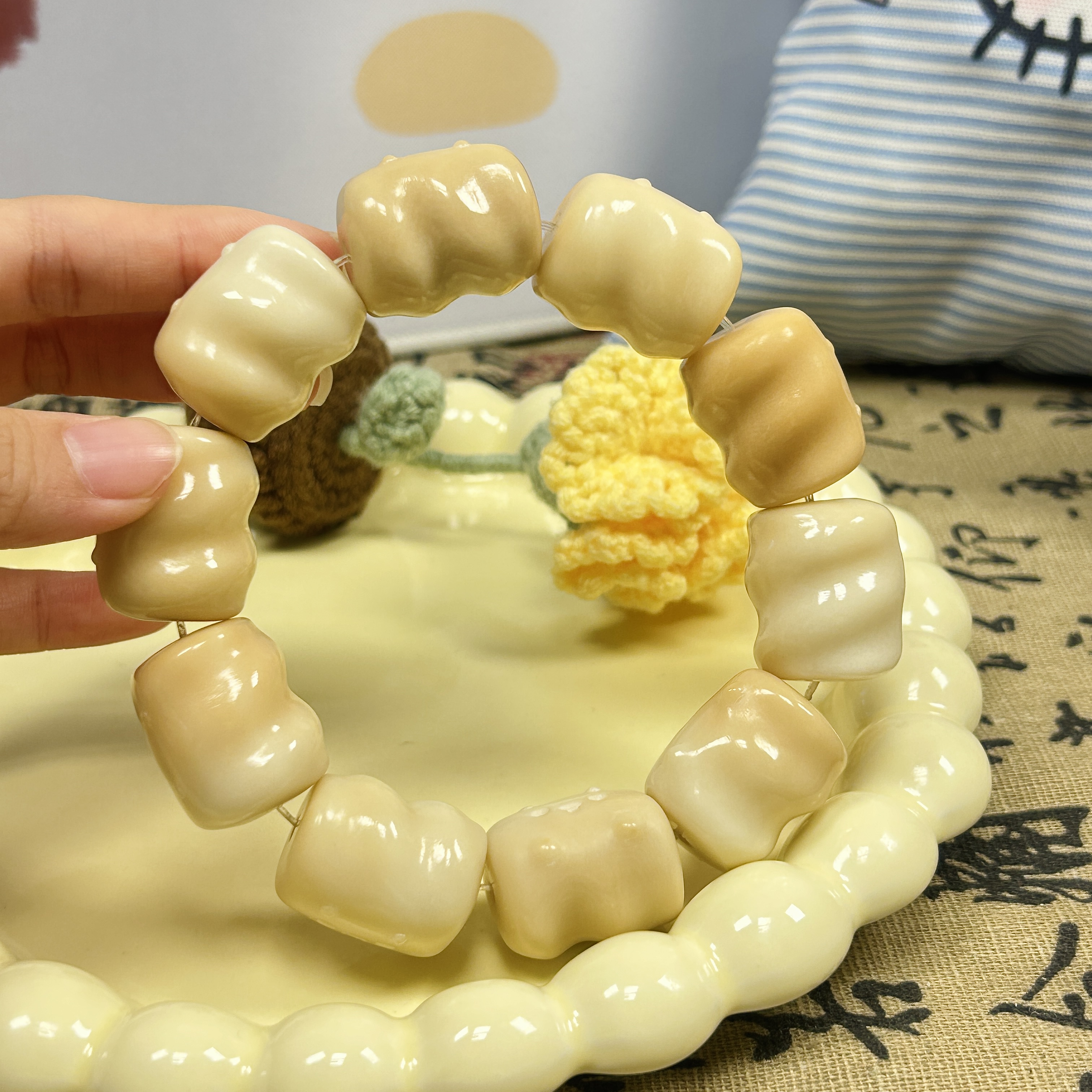 象牙果原果雕刻糖心色棉花糖猫咪手串微瑕可爱文玩