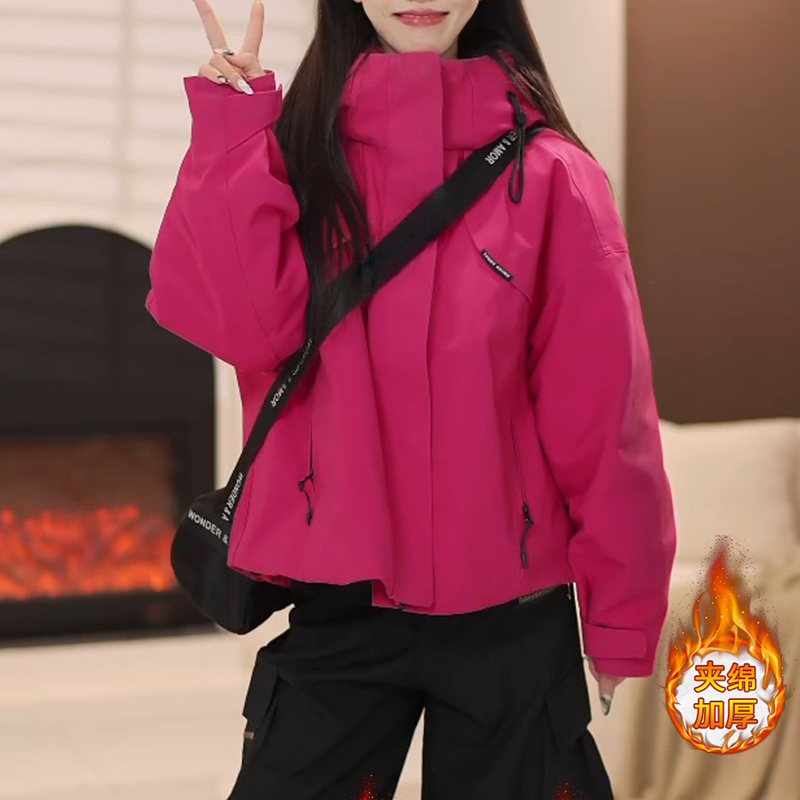 2025早秋新款休闲百搭宽松工棉服纯色简约设计感潮流女士小众