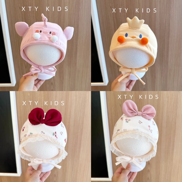 婴儿帽子女婴胎帽春秋季儿童护囟门樱桃公主帽秋季女宝宝护耳帽