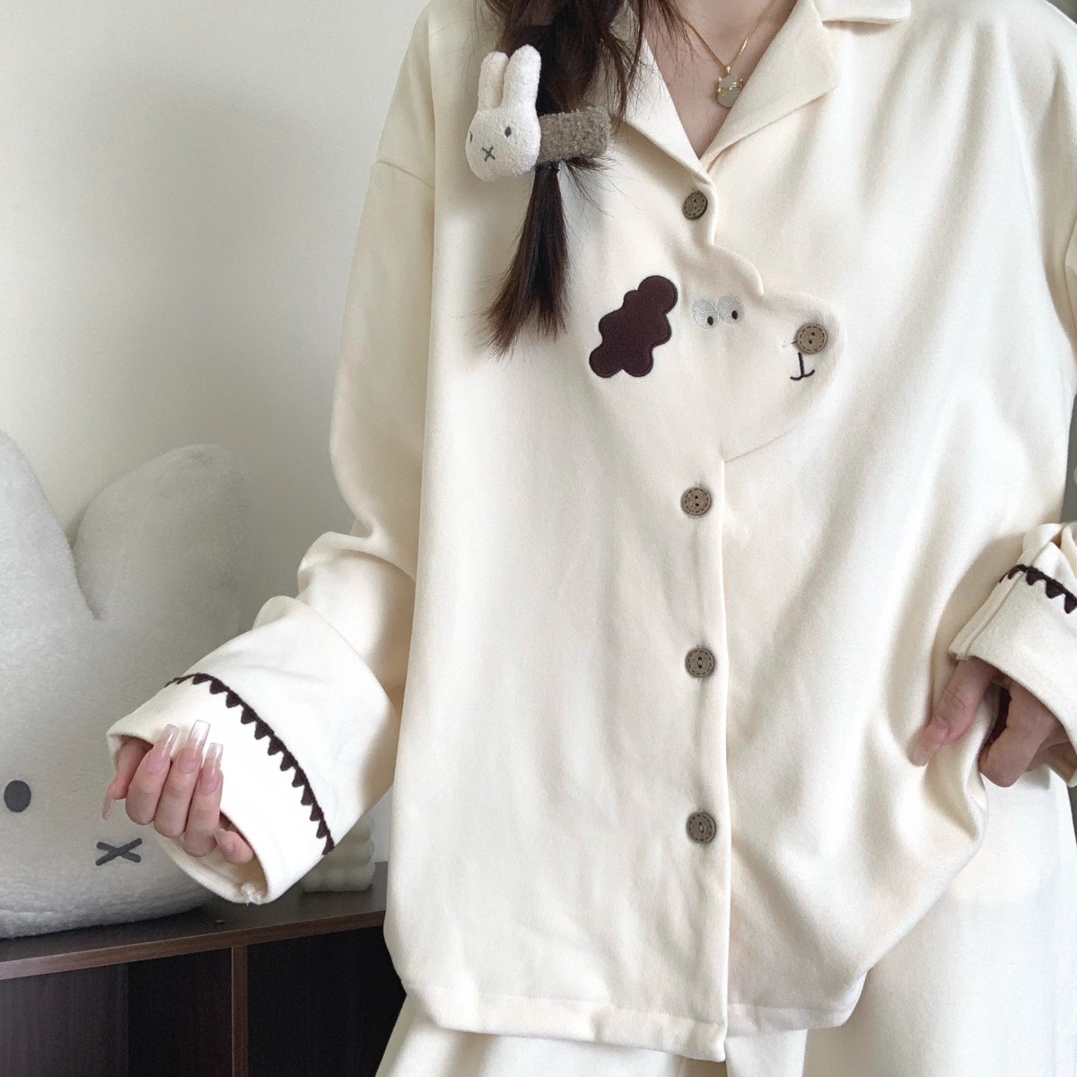 韩版秋冬可爱小狗磨毛德绒睡衣女款冬季保暖2025新款可外穿家居服