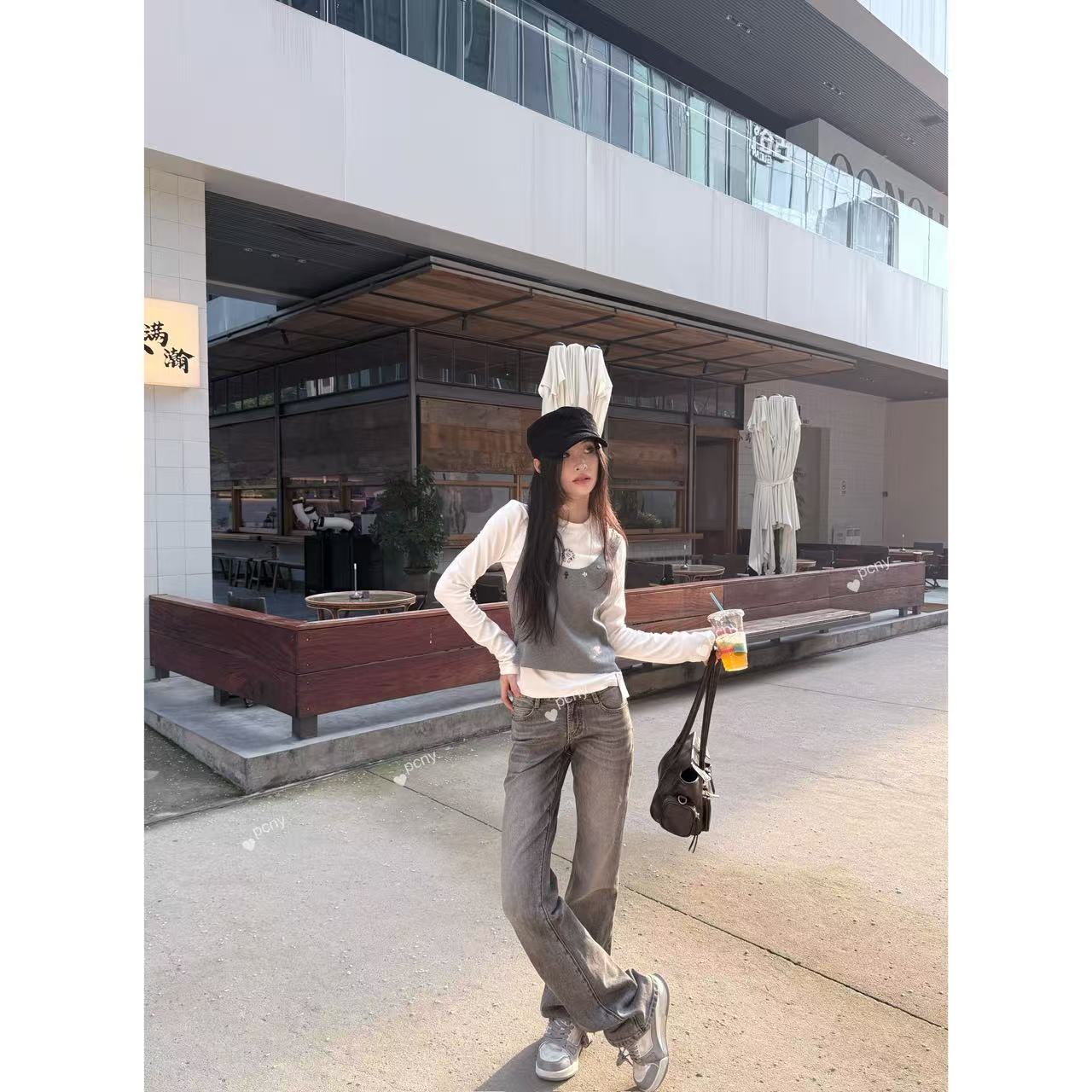 PCNY「褪色旅程」不理理秋季新款女装时尚宽松休闲牛仔裤