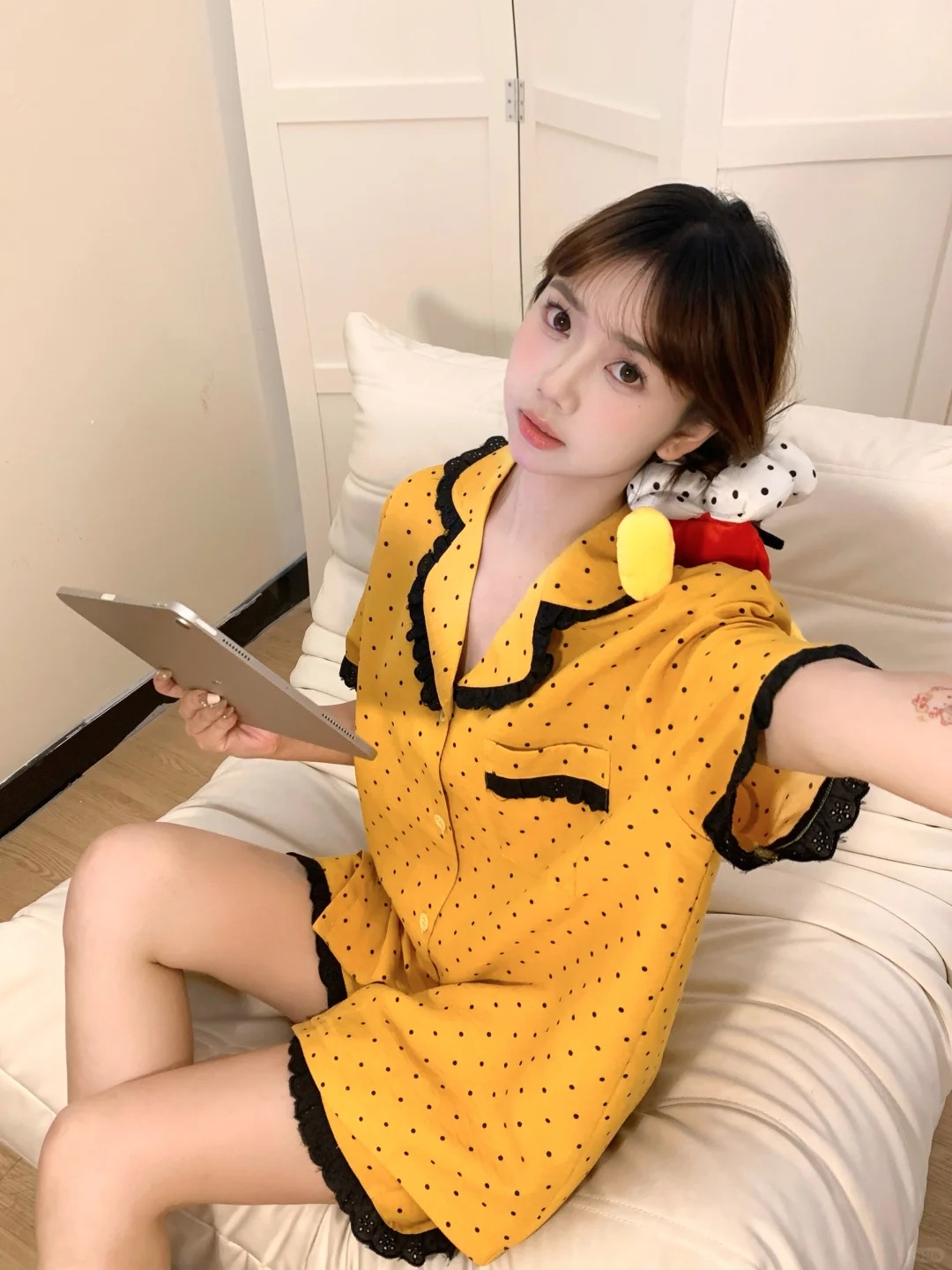 【波点蕾丝边】韩系少女甜美风睡衣女夏季新款云朵棉睡衣家居服套装