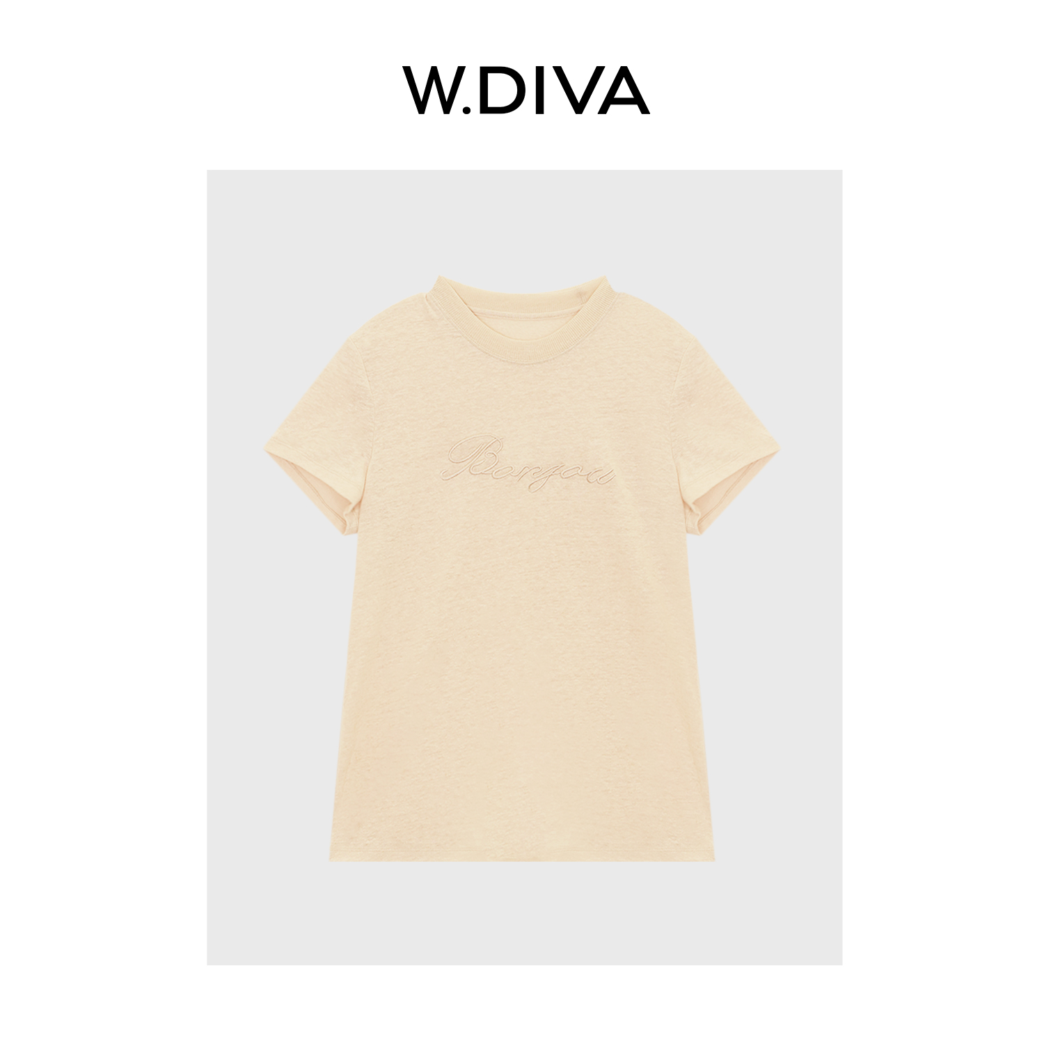 W.Diva【绣场】天然麻纤混纺品质绣花透色肌理圆领短袖T恤51T282021