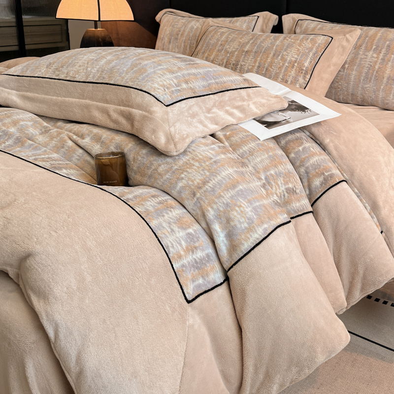 水星高端适用家纺高端A类加厚保暖牛奶绒四件套冬季珊瑚绒被套加