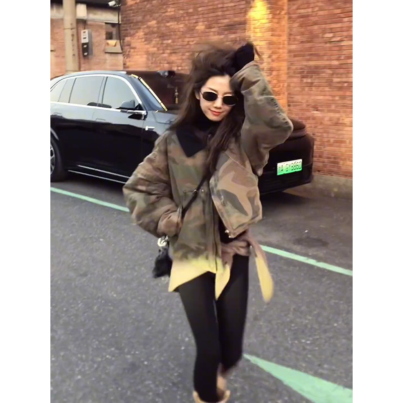 MARIE.COCO巴恩风迷彩棉服女冬季新款百搭高级感派克服棉衣外套