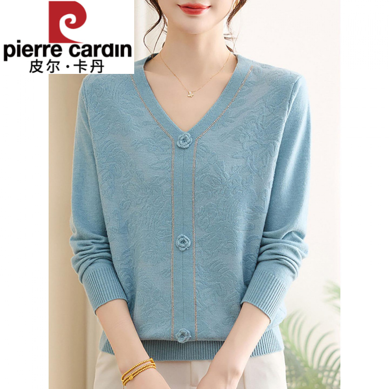 皮尔卡丹中年妈妈秋装上衣女2025新款时尚洋气中老年春秋装V领上