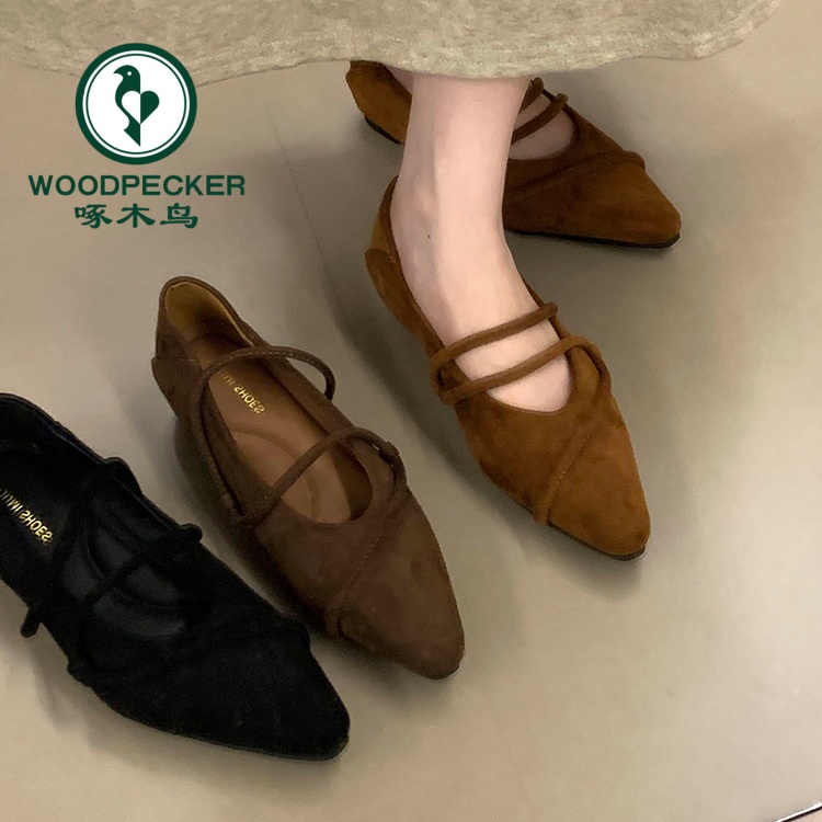 啄木鸟2025秋季新款尖头细带浅口女鞋时尚百搭内增高晚风单鞋