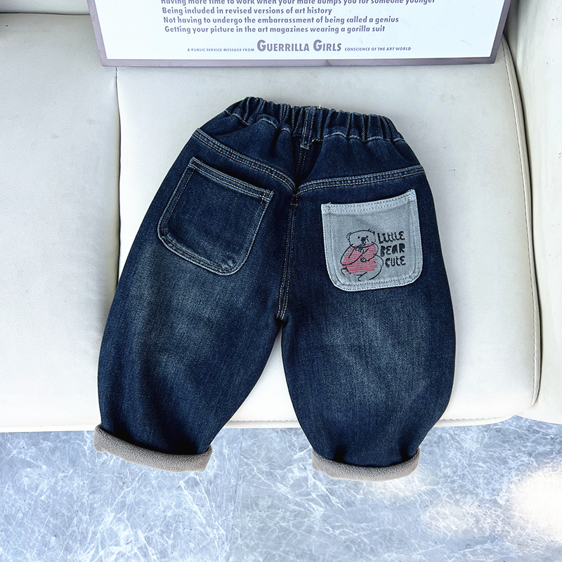 男童加绒牛仔裤子儿童韩版冬装中小童炸街宝宝冬季休闲一体绒长裤