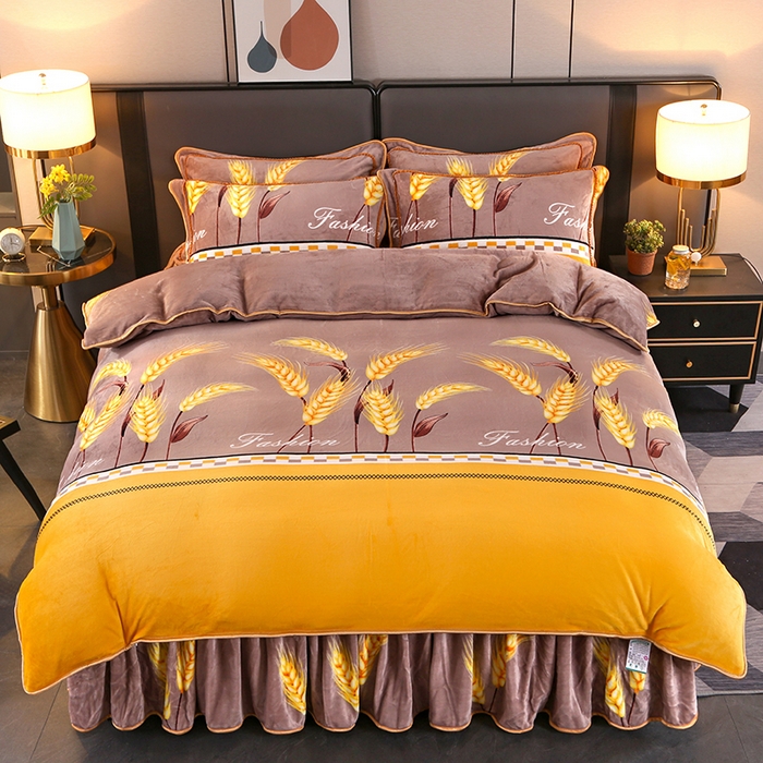 【专柜正品】冬款加绒加厚双面牛奶绒简约印花亲肤保暖双面绒四件套