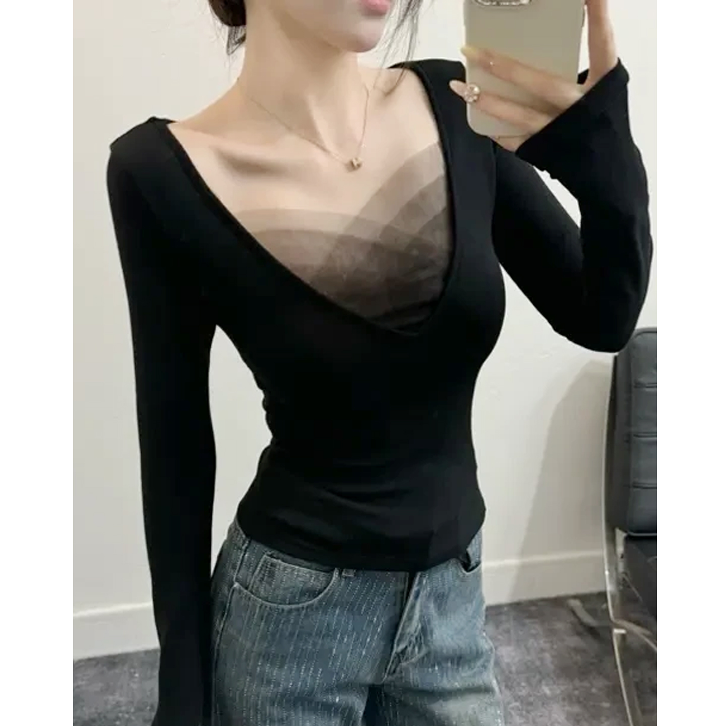 巨好看内搭修身T恤女秋冬2025新款网纱设计感小众打底衫长袖上衣