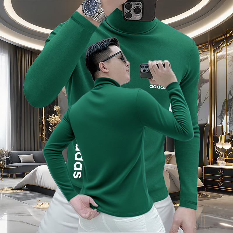 秋冬新款双面德绒长袖半高领打底衫男士轻奢百搭修身套头保暖长袖
