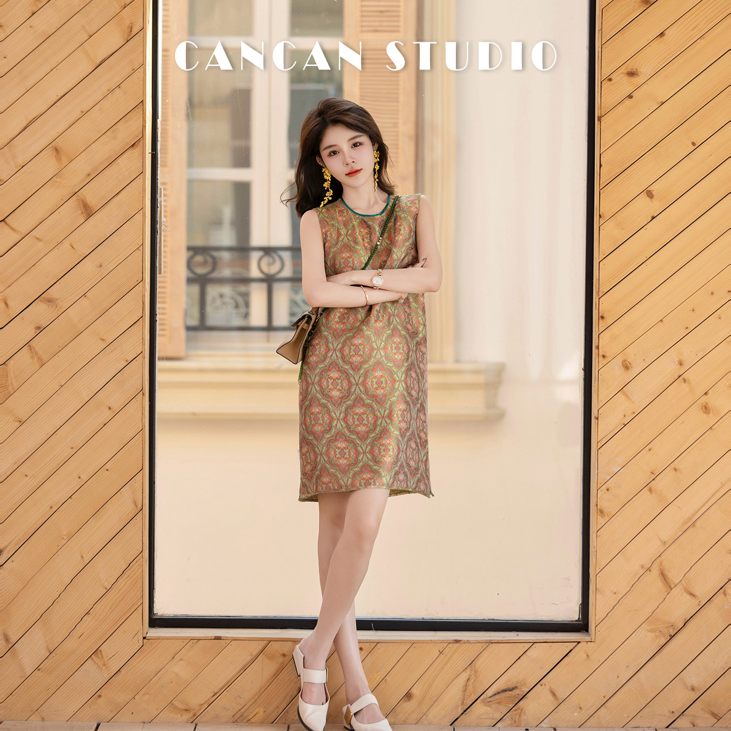 CANCAN STUDIO【宋锦~玉莲】新中式原创设计裙子G77707-1