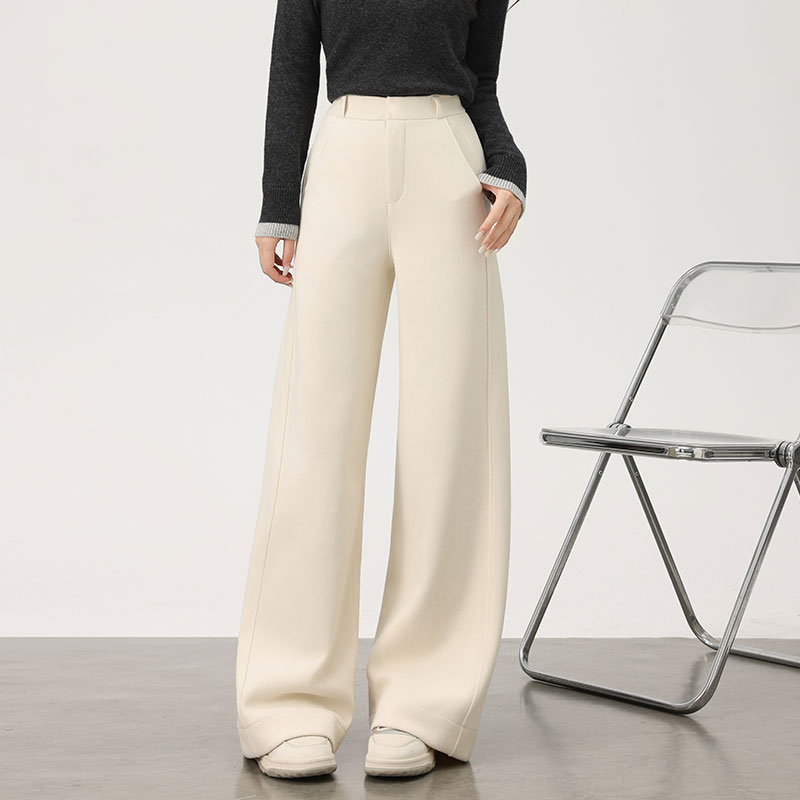 XVRV2025秋冬季新款西装系扣羊毛醋酸阔腿裤百搭针织直筒长裤女