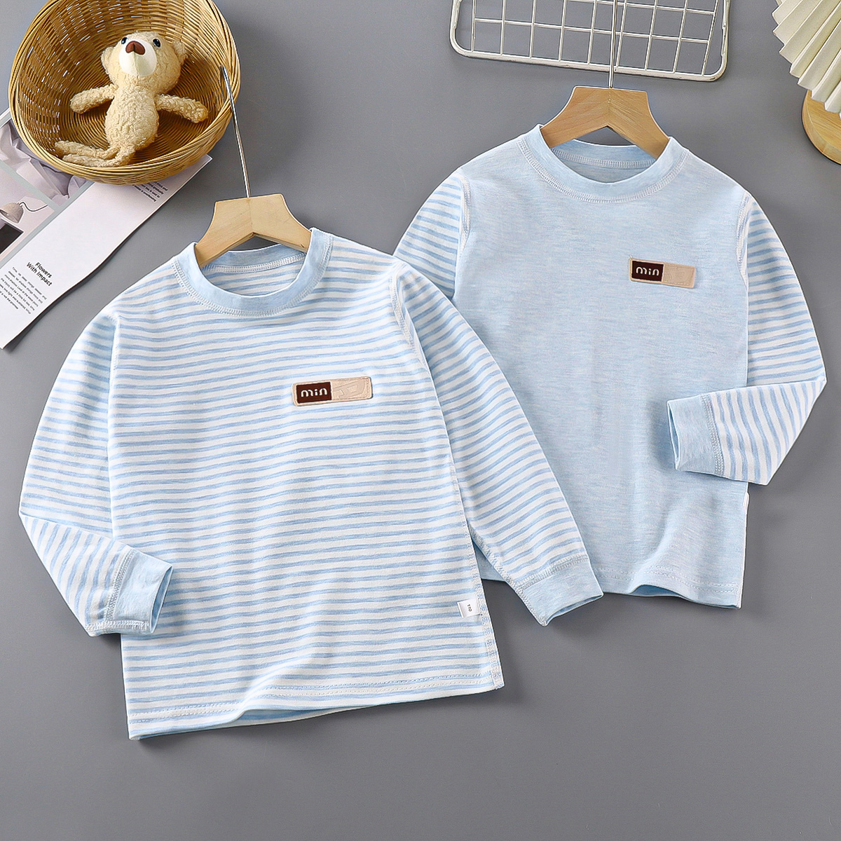 儿童无骨单件秋衣中大童长袖打底睡衣小学生春秋打底保暖内衣