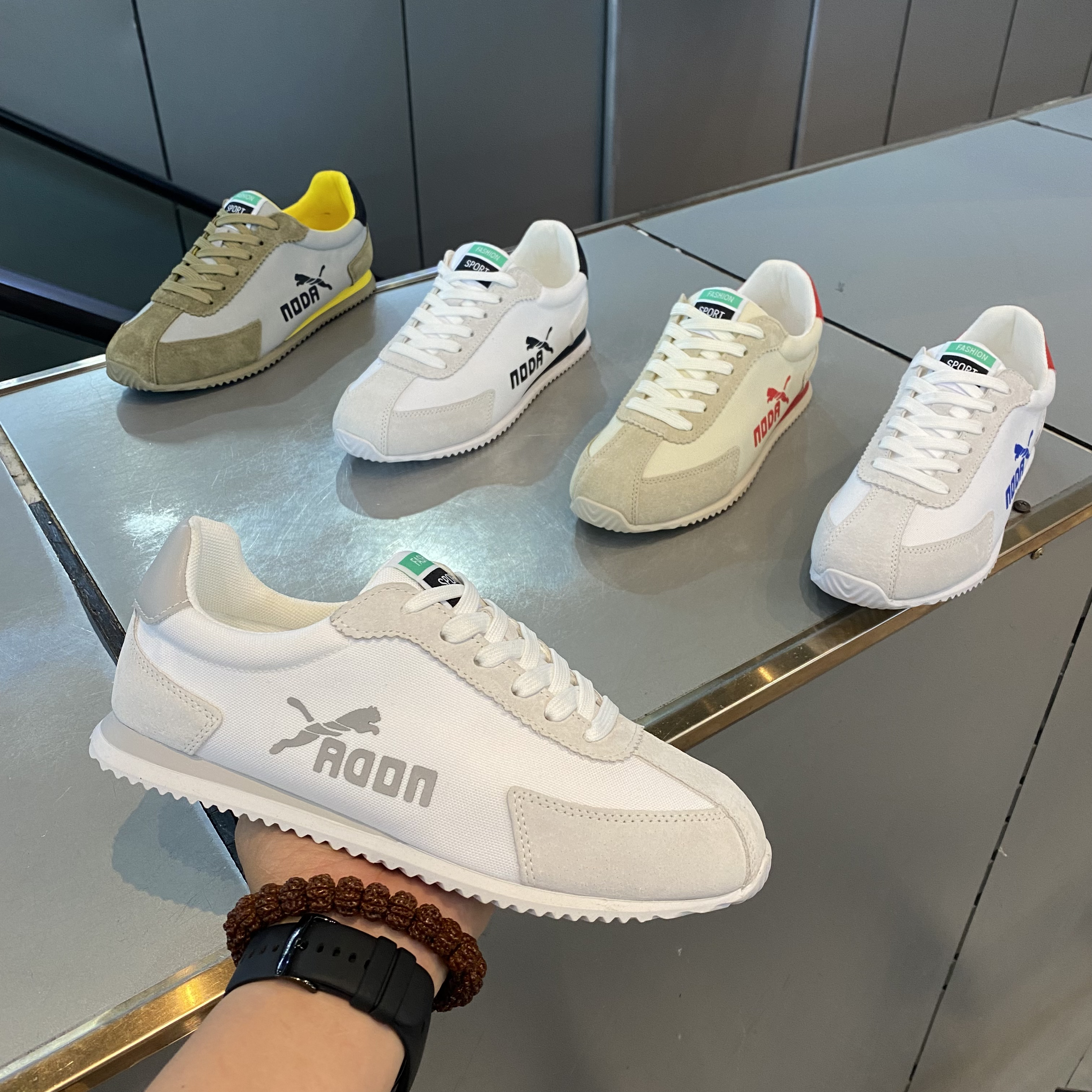 2025低帮系带四季速干布面拼接舒适防滑软底轻奢潮流休闲百搭男鞋