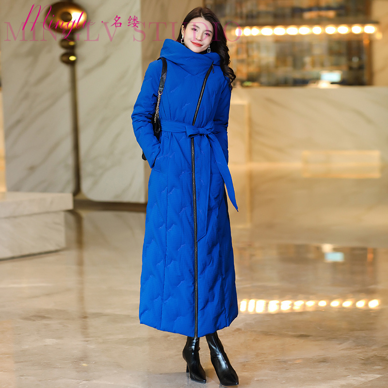 宝蓝色羽绒服长款过膝秋冬轻奢羽绒服气质显瘦2025冬季高级感