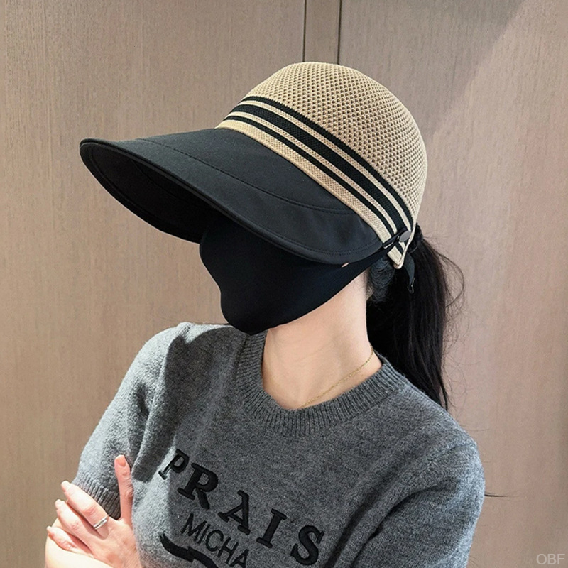 遮脸可百搭帽口罩镂空拼色防晒太阳帽渔夫帽女新款夏季挂透气马术