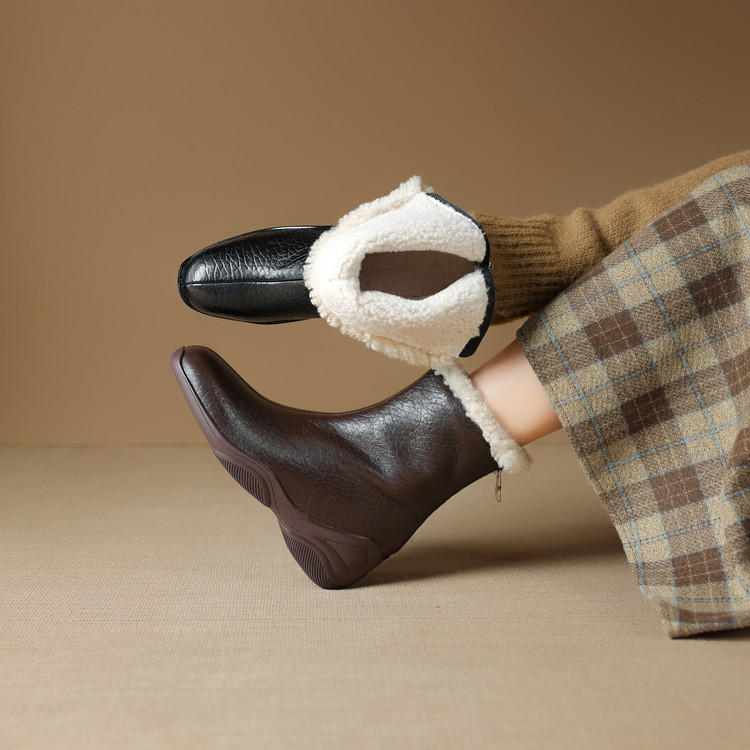 5cm 英伦风通勤休闲百搭舒适软底短靴冬季复古简约风时尚保暖短靴