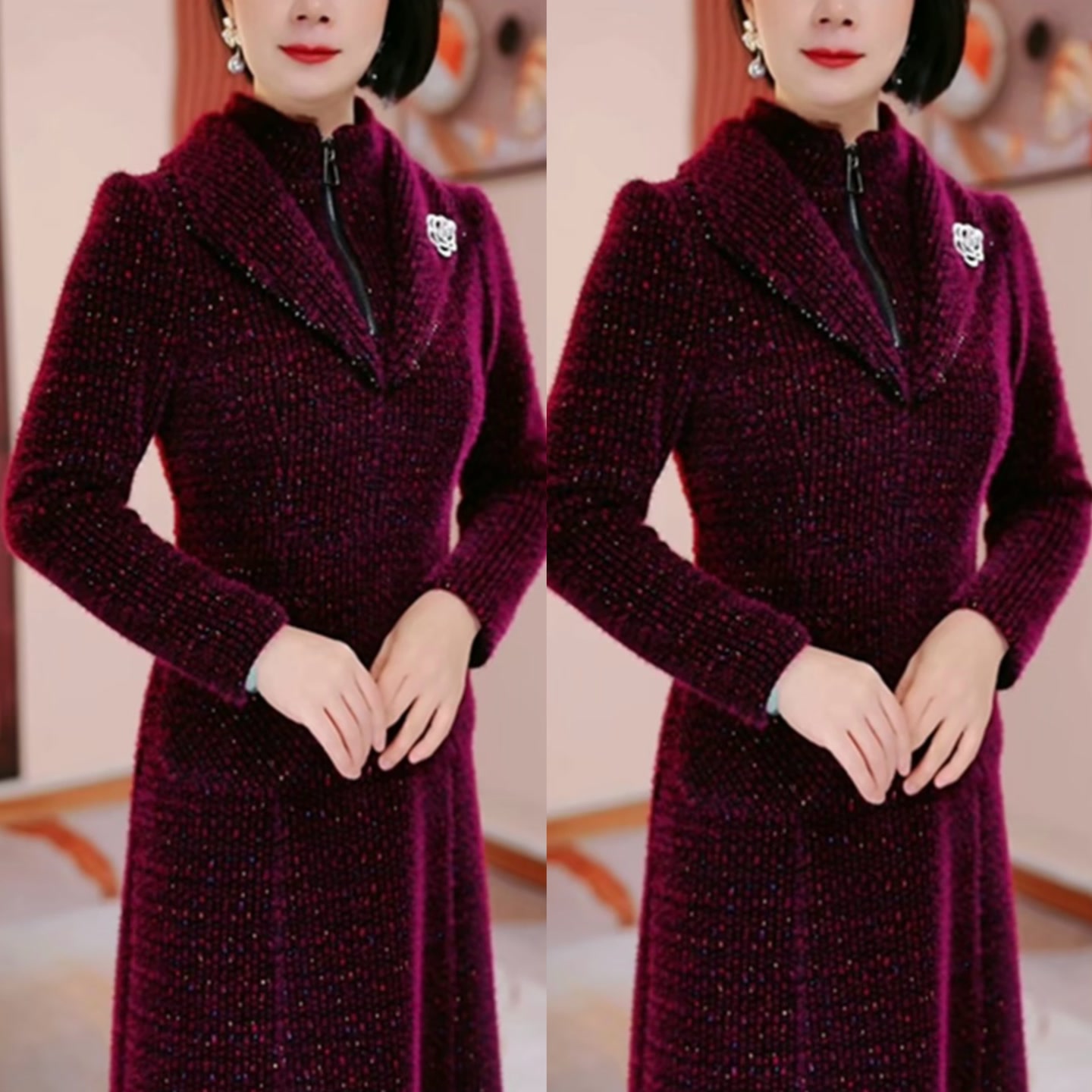 【衣雅严选】8222-2453#新款加厚保暖优雅气质显瘦长袖连衣裙