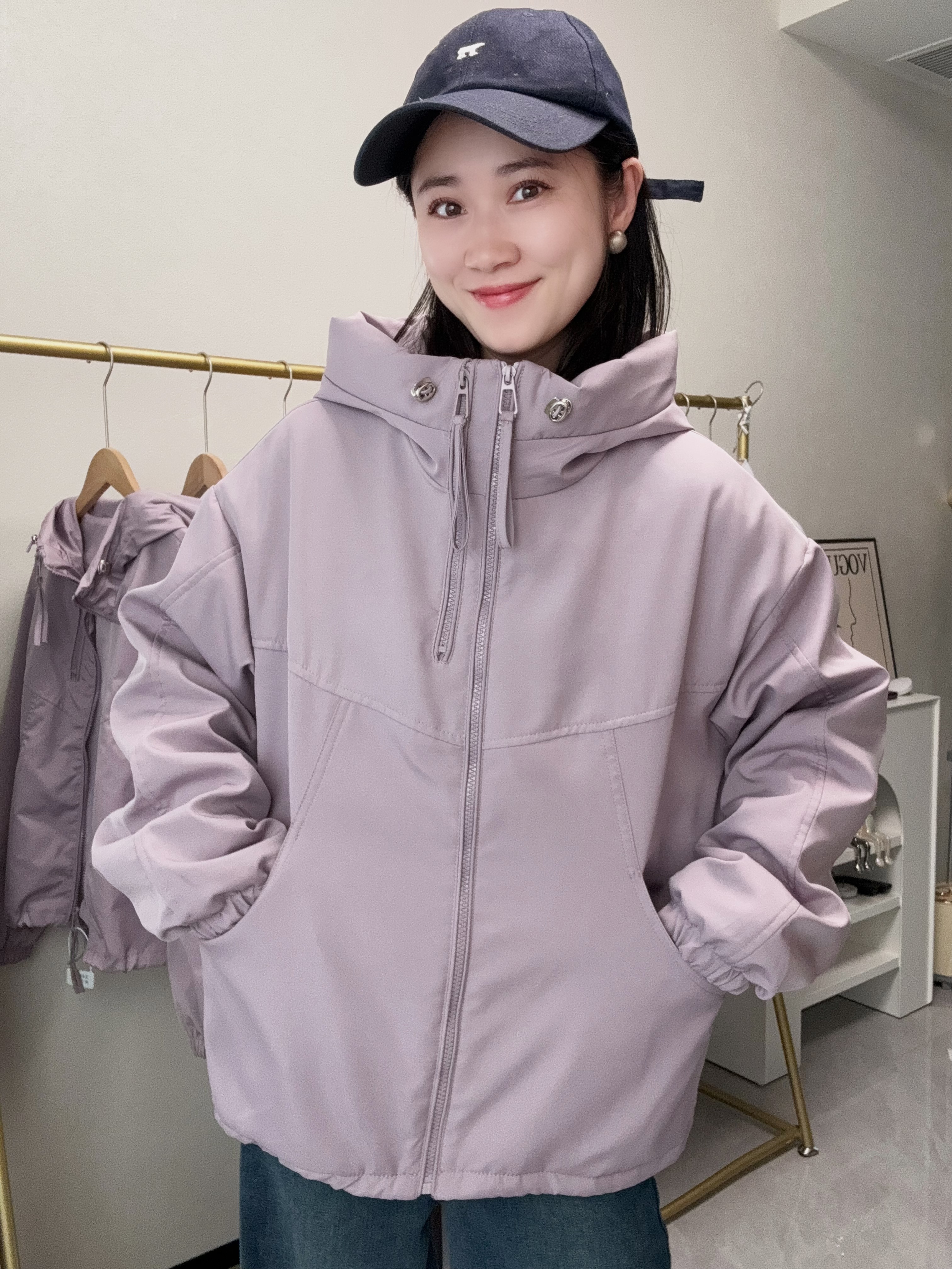 加棉加厚2025冬季新款加厚冲锋衣百搭夹克连帽宽松棉外套上衣女