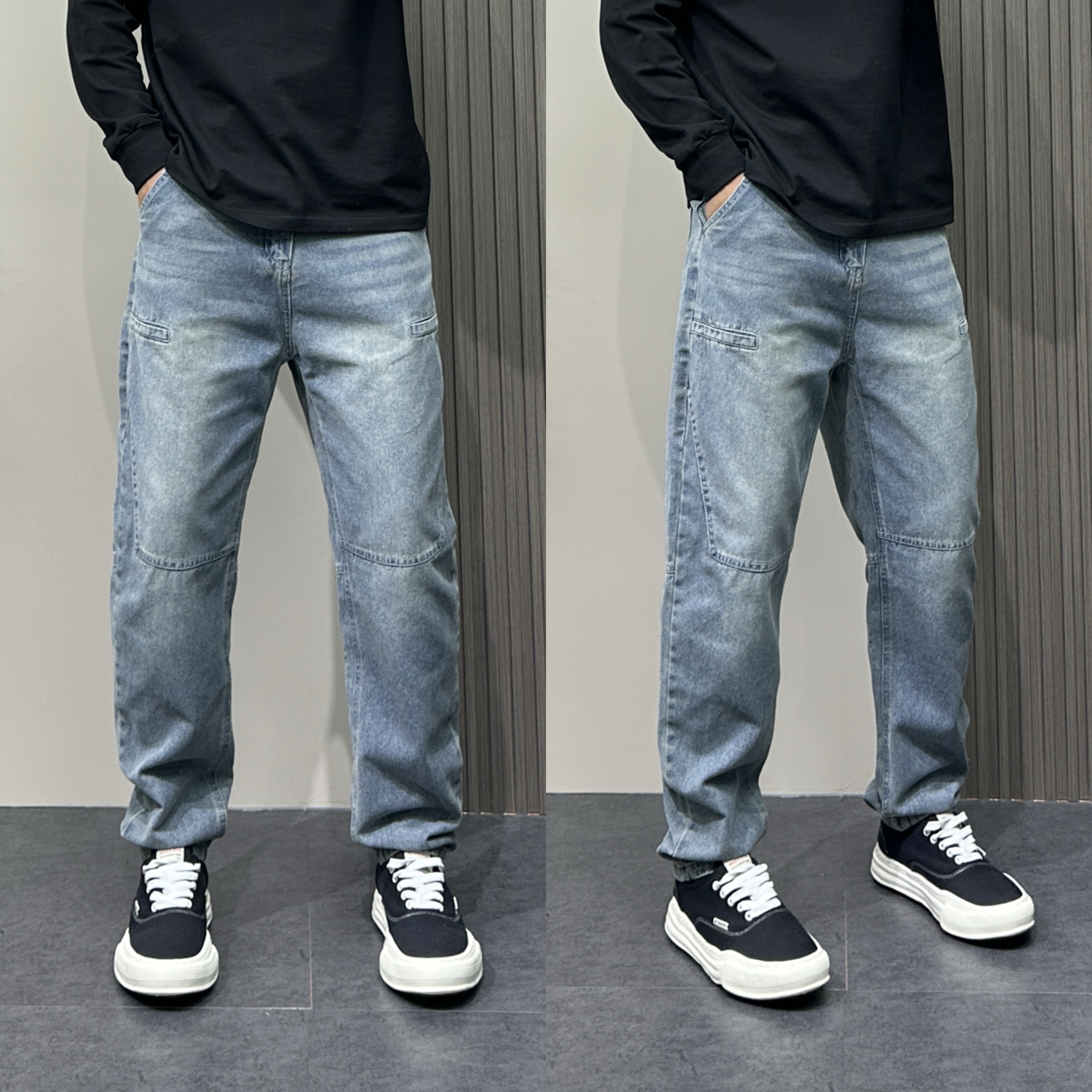 夏季薄款潮流韩版痞帅蓝色水洗宽松哈伦裤青年男士休闲牛仔裤子男